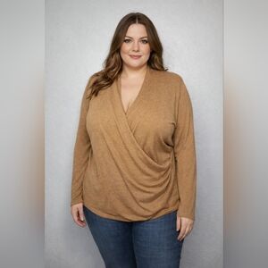 The Limited Size L Wool Blend Tan Wrap Drapped Sweater